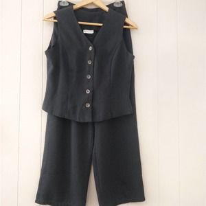 VTG 90's Black Coordinated Vest Pant Set Sz XS